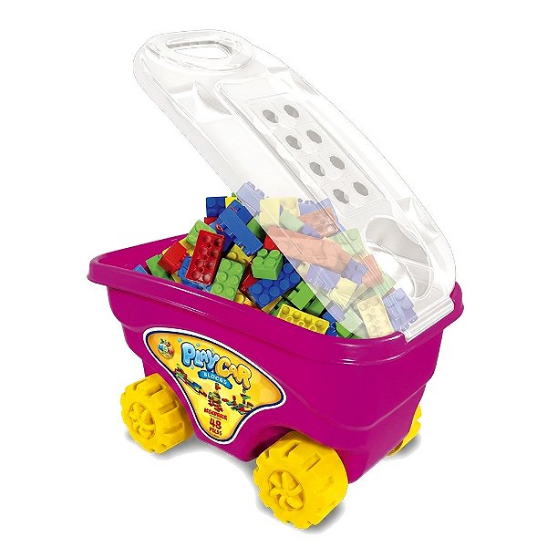 Blocos de Montar Carrinho Play Car Rosa - 48 Peças - GGB Brinquedos
