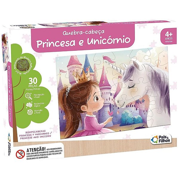 Quebra-Cabeça em Madeira Princesa e Unicórnio 30 Peças - Pais e Filhos