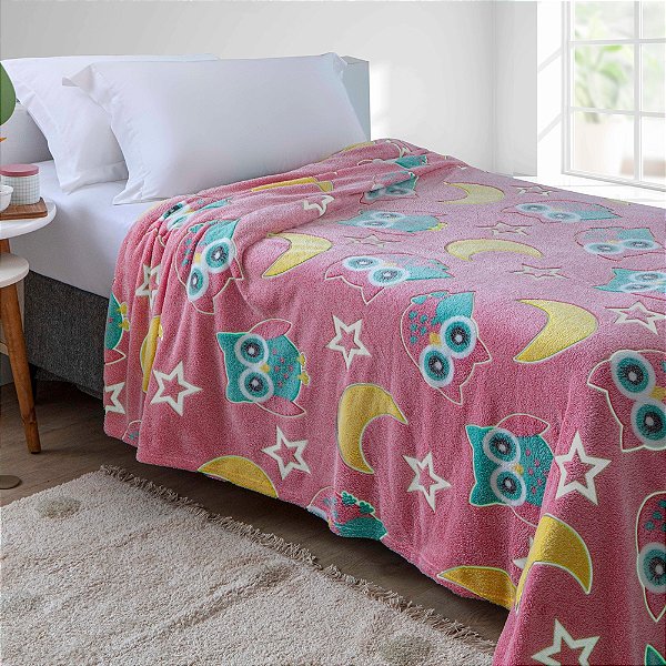 Manta Shine Infantil Brilha no Escuro - Corujas - Corttex