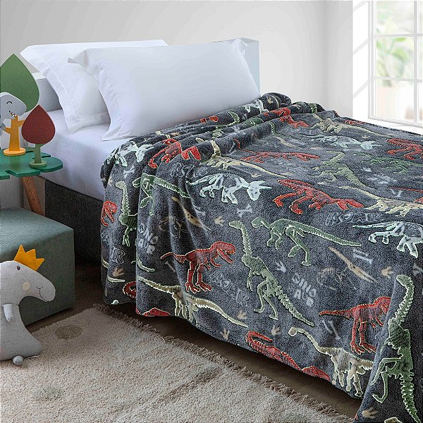 Manta Shine Infantil Brilha no Escuro - Dinos - Corttex