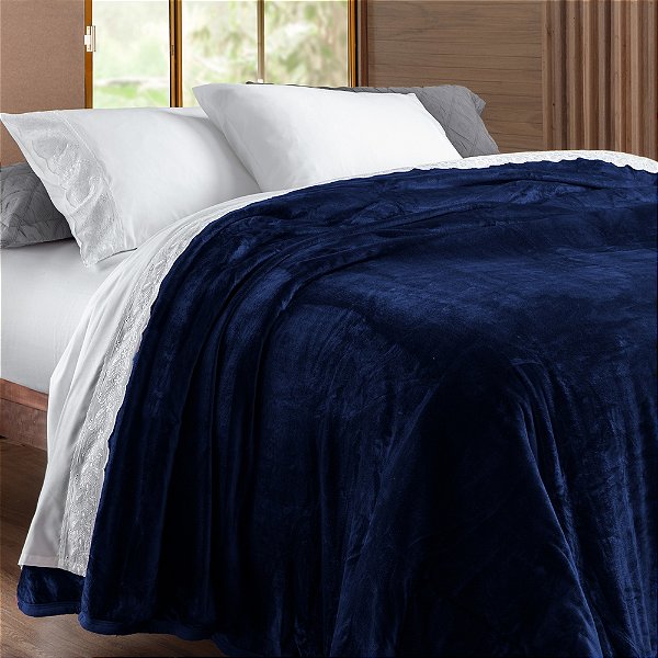 Manta Flannel Golden - Casal - Marinho - Rozac