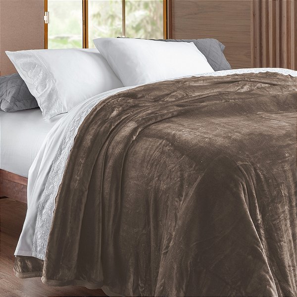 Manta Flannel Golden - Casal - Marrom - Rozac