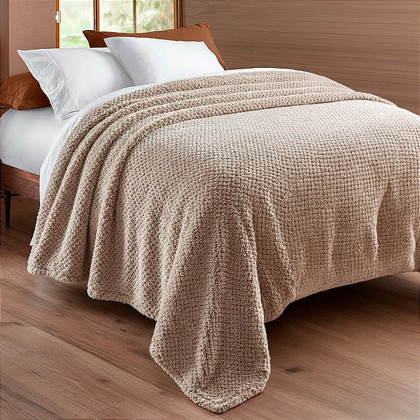 Manta Flannel Bouclé Golden - Casal - Bege - Rozac