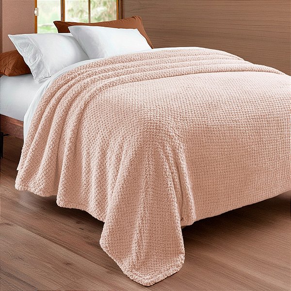 Manta Flannel Bouclé Golden - Casal - Rosé - Rozac