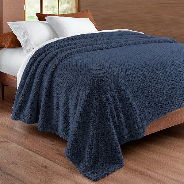 Manta Flannel Bouclé Golden - Casal - Marinho - Rozac