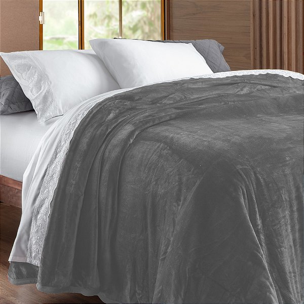 Manta Flannel Golden - Queen - Cinza - Rozac