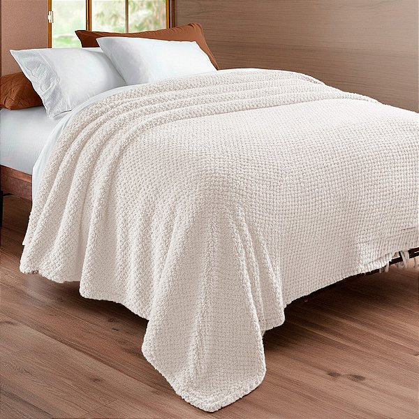 Manta Flannel Bouclé Golden - Queen - Off White - Rozac