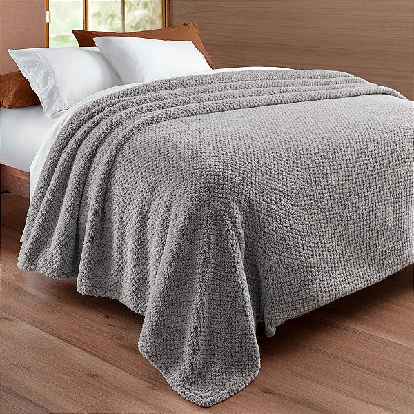Manta Flannel Bouclé Golden - Queen - Cinza - Rozac