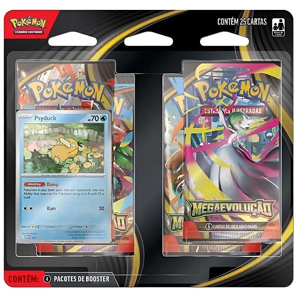 Blister Quadruplo Pokémon TCG Mega Evolução 1 Psyduck - 25 Cartas - Copag
