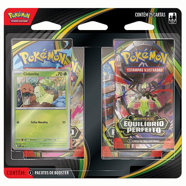 Blister Quadrúplo Pokémon Chikorita ME03 Equilíbrio Perfeito - 25 Cartas - Copag