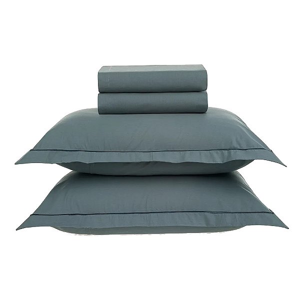 Jogo de Cama Deliz 200 Fios - Anoit Azul/Chumbo - Queen - 4 Peças - Karsten
