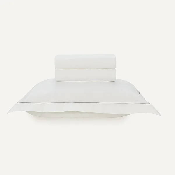 Jogo de Cama Deliz 200 Fios - Branco/Cinza - Solteiro - 3 Peças - Karsten