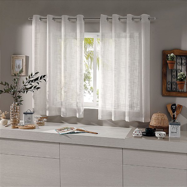 Cortina Para Cozinha Linhão - 2,60m x 1,40m - Branco - Bella Janela