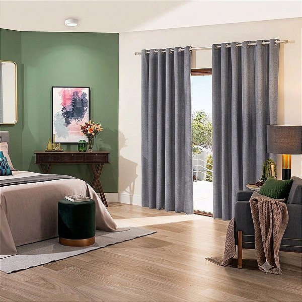 Cortina Corta Luz Blend - 3,00m x 1,70m - Cinza - Bella Janela