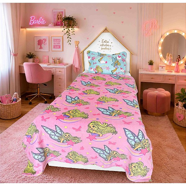Manta Solteiro Fleece Barbie - Lepper