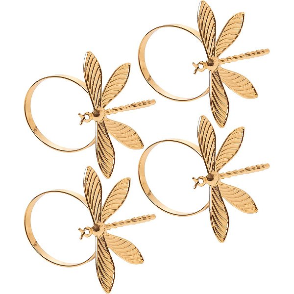 Conjunto de Anéis para Guardanapo Libélula Dourado - 4 Peças - Wolff