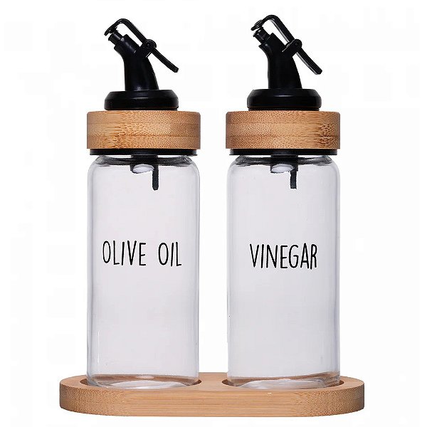Galheteiro Basic em Vidro Olive Oil and Vinegar - 3 Peças - Wolff