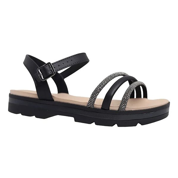 Sandália Feminina Flat Brilho - Preto - Modare Ultraconforto