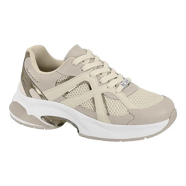 Tênis Feminino Casual Gaia Metalizado - Off White e Cinza - Vizzano
