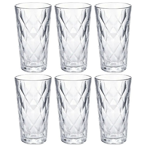 Jogo de Copos de Vidro Long Drink Diamond - 220ml - 6 Peças - Ruvolo