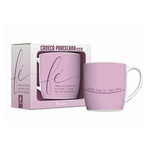 Caneca de Porcelana Urban Rosa Fé e Força 300ml - Brasfoot