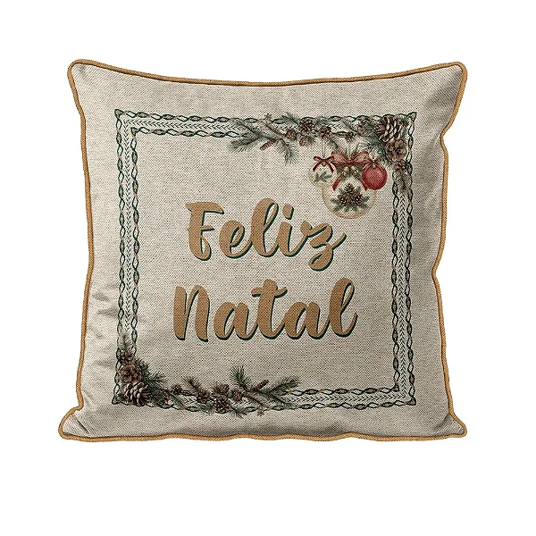Capa para Almofada Natalina Codornê - Feliz Natal 345648 - 43x43cm - Belchior