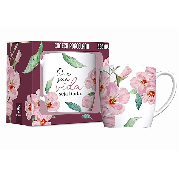 Caneca de Porcelana Urban Que Sua Vida Seja Linda 300ml - Brasfoot