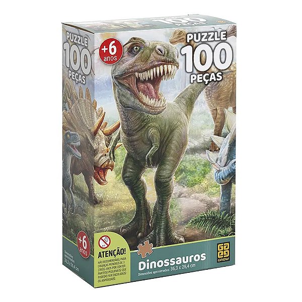 Quebra Cabeça Dinossauros - 100 Peças - Grow