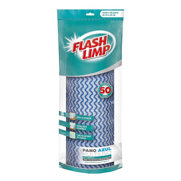 Rolo Pano Azul Multiuso - 50 Panos - Flash Limp