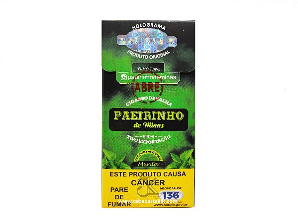 Cigarro de Palha Paeirinho de Minas Menta Maço C/20