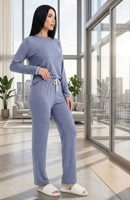 Pijama Longo Selena- Viscolycra - Azul
