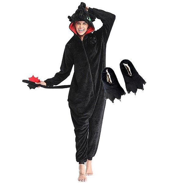 Kit Pijama Importado Banguela Com Pantufa Kigurumi Unissex - Amo Kigurumi