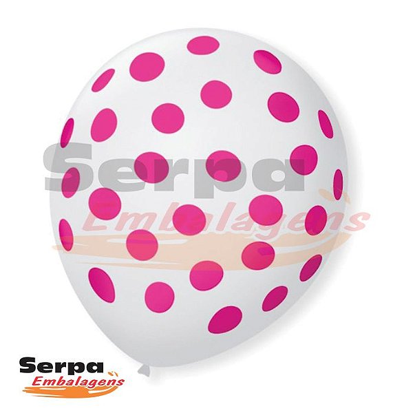 Balão n°10 Branco com Bolinha Rosa - Pacote com 25 unidades