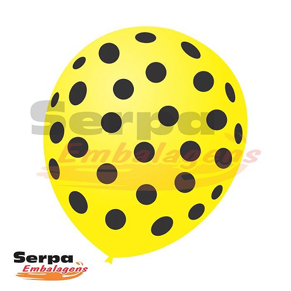 Balão n°10 Amarelo com Bolinha Preta - Pacote com 25 unidades