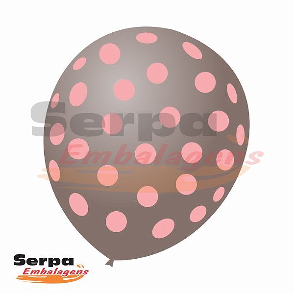 Balão n°10 Marrom com Bolinha Rosa Baby - Pacote com 25 unidades