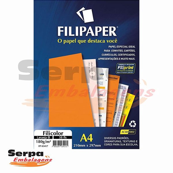 Papel A4 Laranja 180g - Pacote com 50 unidades