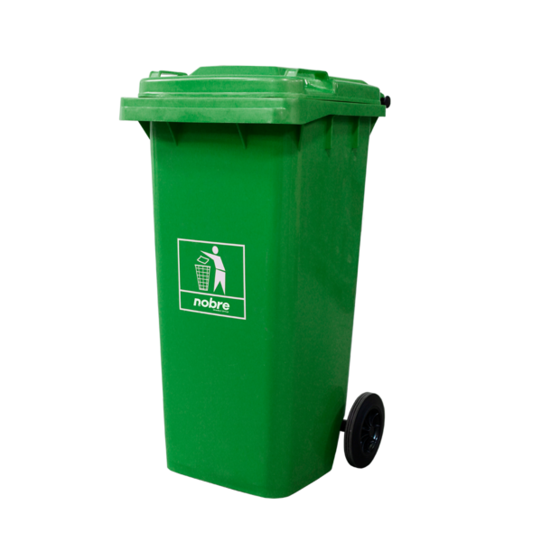 Coletora Plástica com Tampa e Rodas 120 Litros Verde - Nobre