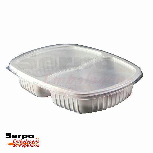 G 322 Bandeja 02 Divisórias com Tampa 1150ml Branca PP - GALVANOTEK