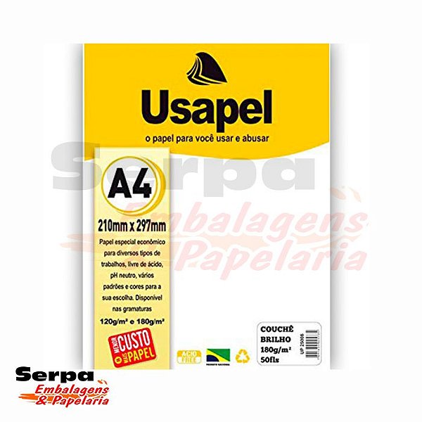 Papel A4 Couché - Usapel BRILHO 180G -Pacote com 50 Folhas