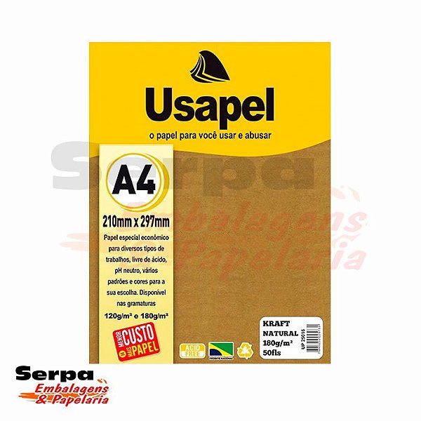 Papel A4 KRAFT - Usapel Natural 180G - Pacote com 50 Folhas