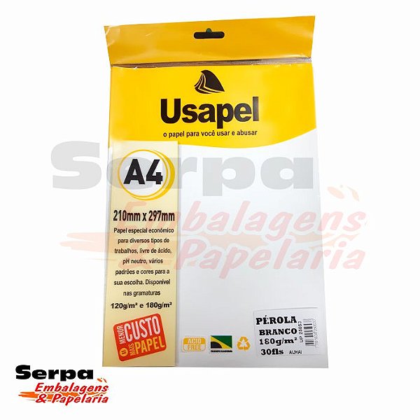 Papel A4 USAPEL - Pérola Branco 180G - Pacote com 30 Folhas