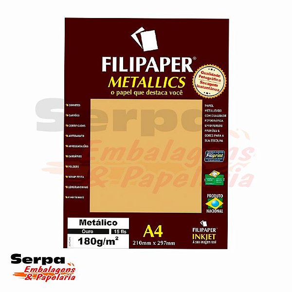 Papel A4 Filipaper Metallics - Ouro 180G - Pacote com 15 Folhas