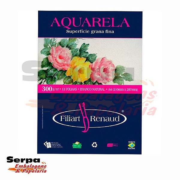 Papel A4 Filipaper Aquarela - Filiart Renaud - 300G - Pacote com 12 Folhas