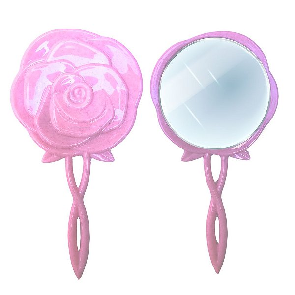 Espelho de Mão Pequeno Flor Rosa