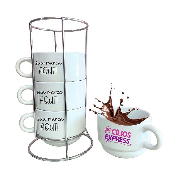 Torre c/ 4 Xícaras Personalizada de Café 200ml