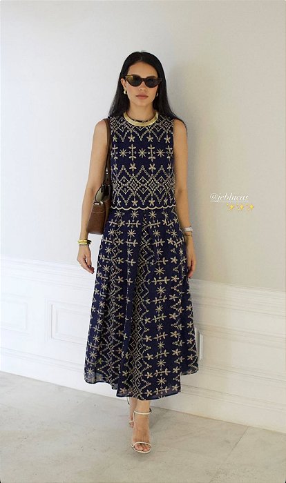 Saia Laise Bicolor Pregas Azul Marinho