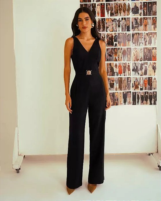 Macacão Twill Aviamento Pedra Preto