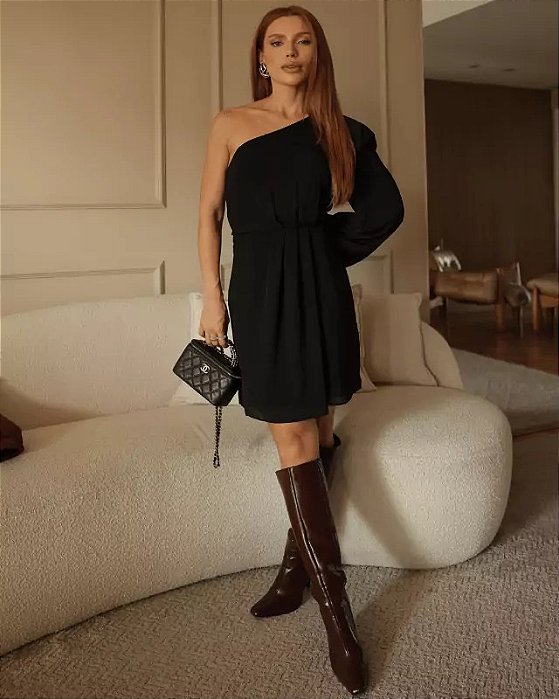 Vestido Um Ombro Yoryu Preto
