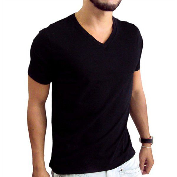 Camiseta masculina Gola V PRETA 100% poliestr 160 gramatura