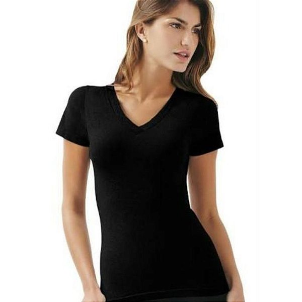 Baby Look Feminina DECOTE V Preta para sublimação 100% poliestr 160 gramatura